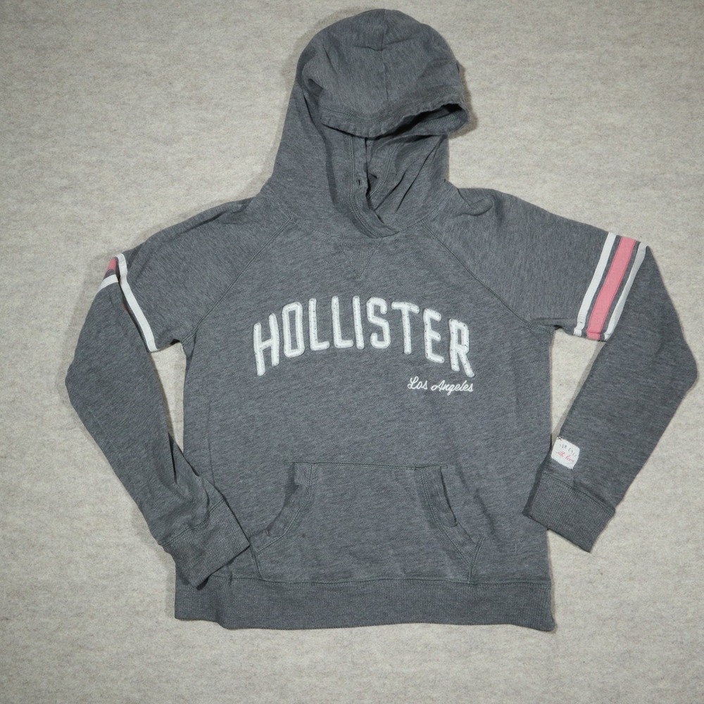 Hollister Hoodie Womens Medium Gray Y2K Pullover Sweatshirt Fall Essentials Logo